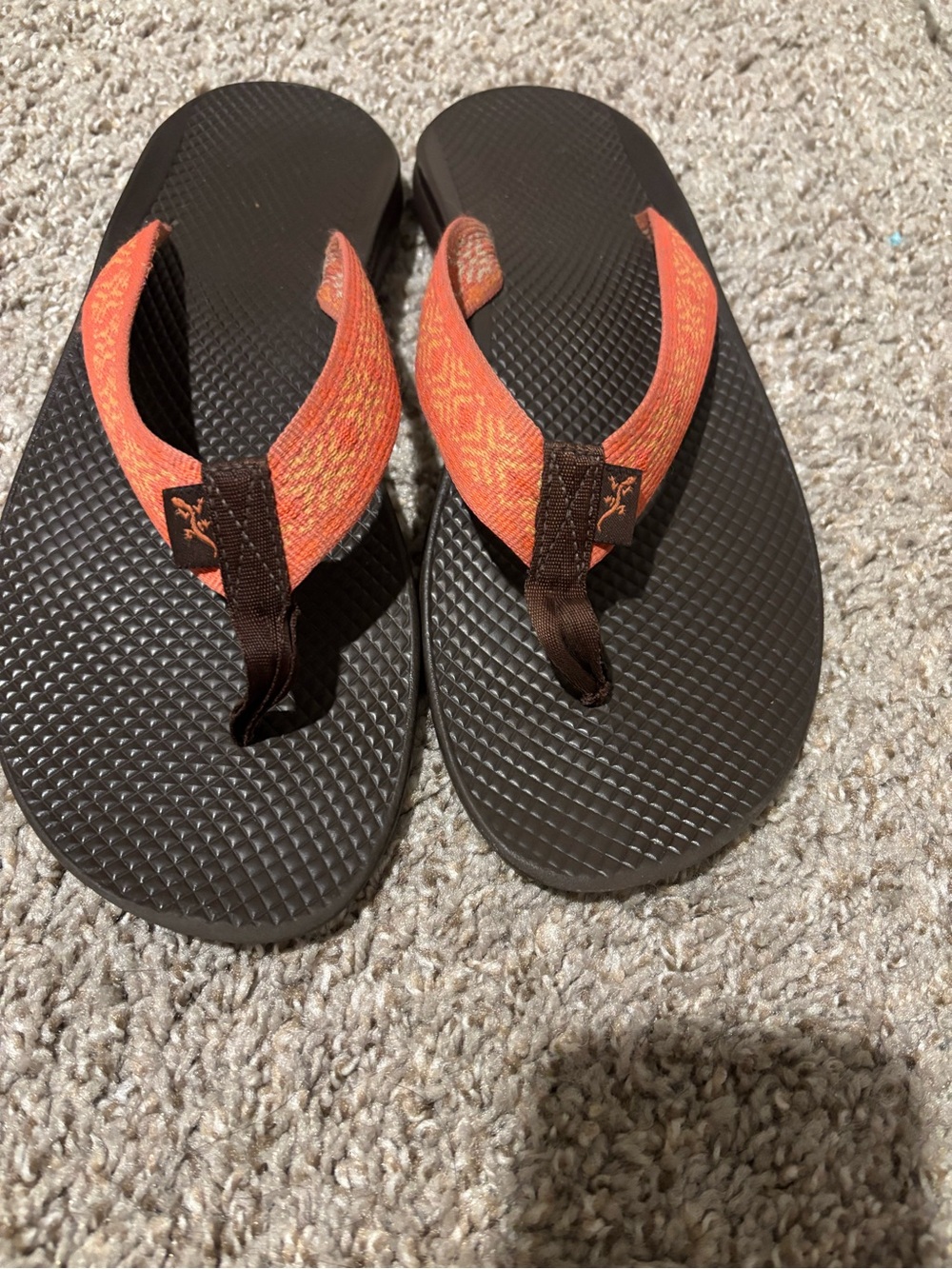 Women’s Chaco Brown Flip Flops with Orange Straps